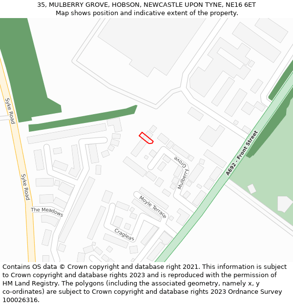 35, MULBERRY GROVE, HOBSON, NEWCASTLE UPON TYNE, NE16 6ET: Location map and indicative extent of plot