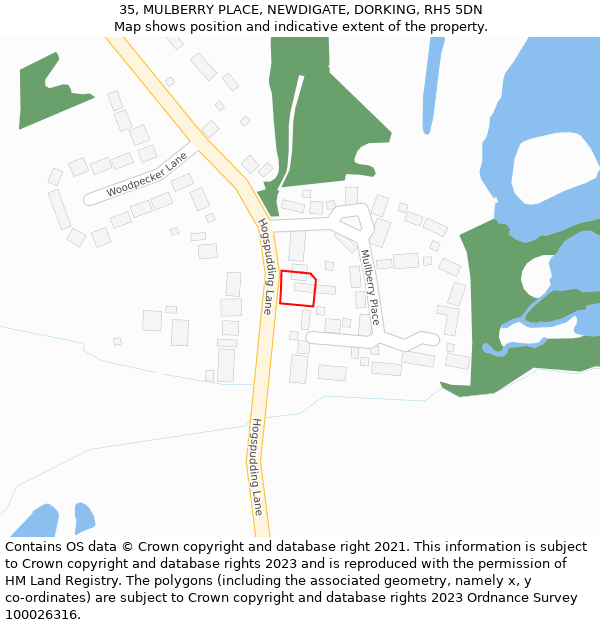 35, MULBERRY PLACE, NEWDIGATE, DORKING, RH5 5DN: Location map and indicative extent of plot