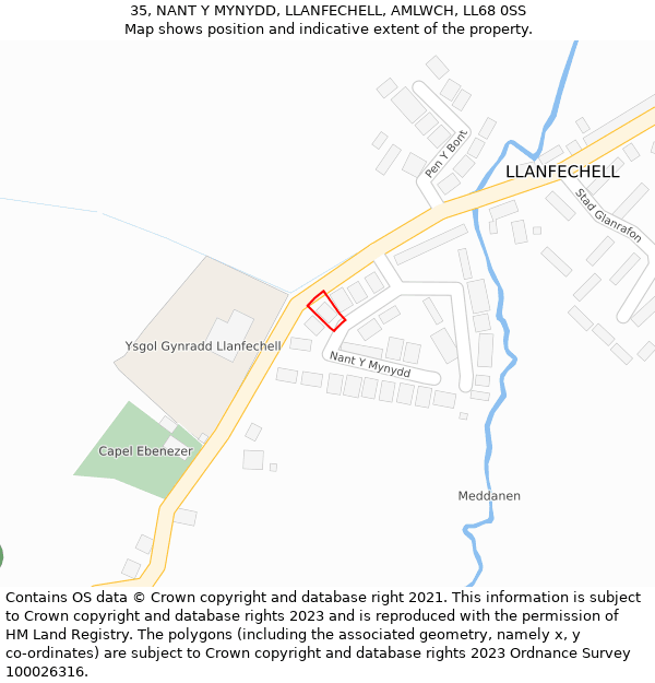 35, NANT Y MYNYDD, LLANFECHELL, AMLWCH, LL68 0SS: Location map and indicative extent of plot