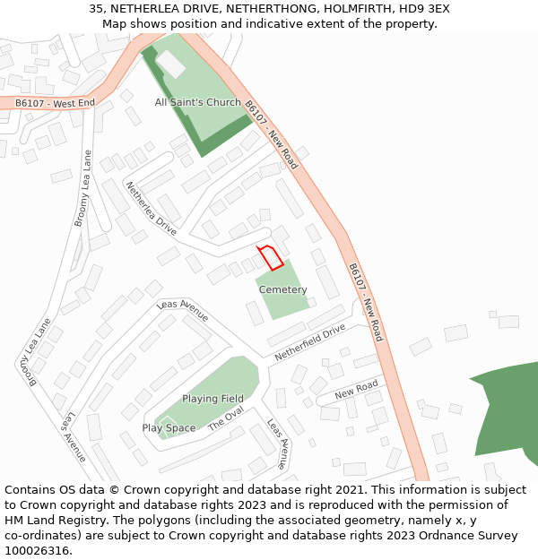 35, NETHERLEA DRIVE, NETHERTHONG, HOLMFIRTH, HD9 3EX: Location map and indicative extent of plot