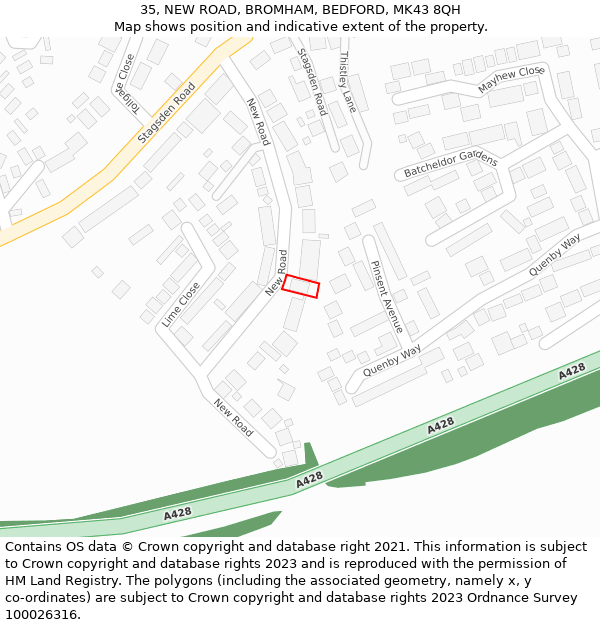 35, NEW ROAD, BROMHAM, BEDFORD, MK43 8QH: Location map and indicative extent of plot