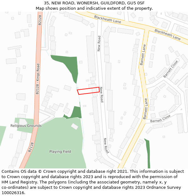 35, NEW ROAD, WONERSH, GUILDFORD, GU5 0SF: Location map and indicative extent of plot