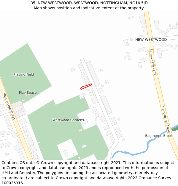 35, NEW WESTWOOD, WESTWOOD, NOTTINGHAM, NG16 5JD: Location map and indicative extent of plot