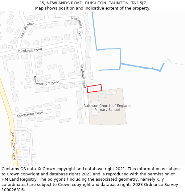 35, NEWLANDS ROAD, RUISHTON, TAUNTON, TA3 5JZ: Location map and indicative extent of plot