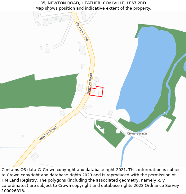 35, NEWTON ROAD, HEATHER, COALVILLE, LE67 2RD: Location map and indicative extent of plot