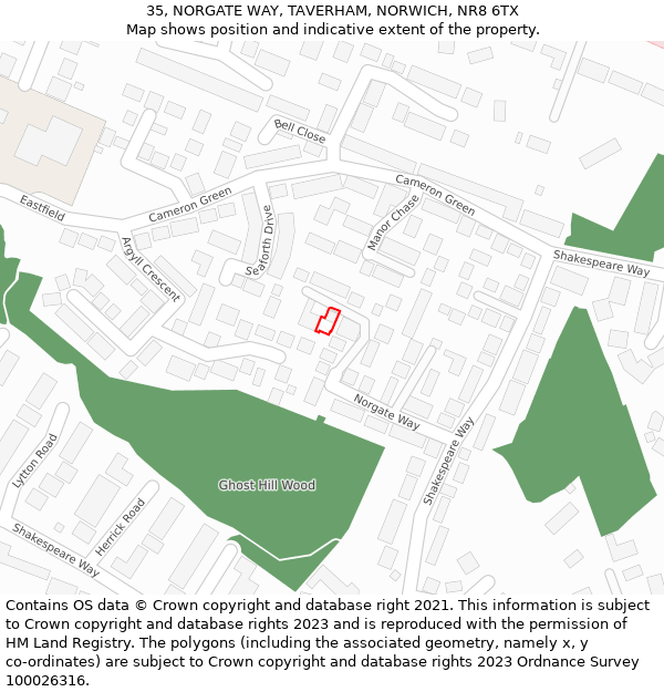 35, NORGATE WAY, TAVERHAM, NORWICH, NR8 6TX: Location map and indicative extent of plot