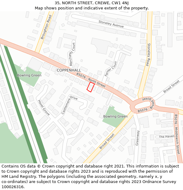 35, NORTH STREET, CREWE, CW1 4NJ: Location map and indicative extent of plot