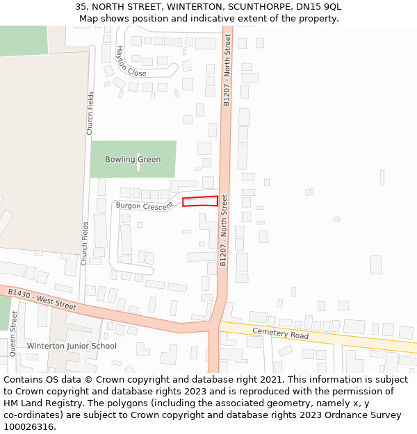 35, NORTH STREET, WINTERTON, SCUNTHORPE, DN15 9QL: Location map and indicative extent of plot