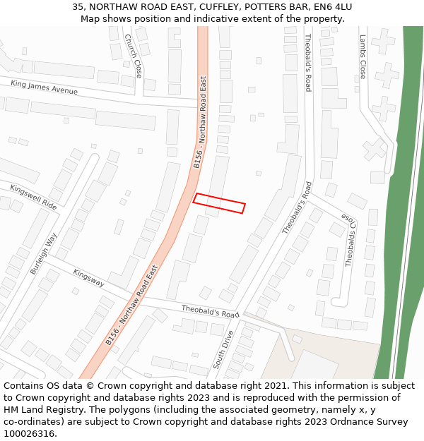 35, NORTHAW ROAD EAST, CUFFLEY, POTTERS BAR, EN6 4LU: Location map and indicative extent of plot