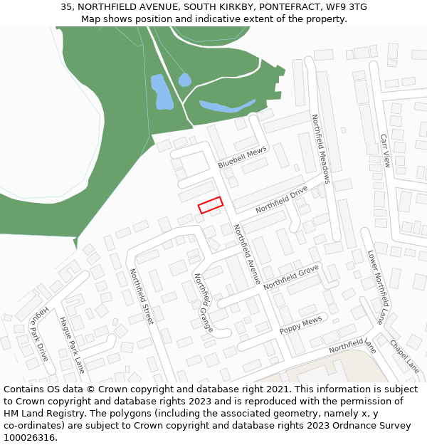 35, NORTHFIELD AVENUE, SOUTH KIRKBY, PONTEFRACT, WF9 3TG: Location map and indicative extent of plot