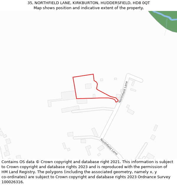 35, NORTHFIELD LANE, KIRKBURTON, HUDDERSFIELD, HD8 0QT: Location map and indicative extent of plot