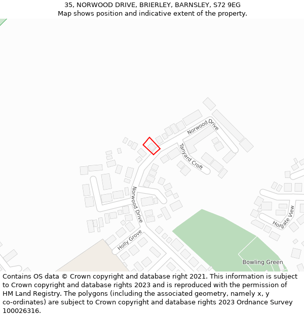 35, NORWOOD DRIVE, BRIERLEY, BARNSLEY, S72 9EG: Location map and indicative extent of plot