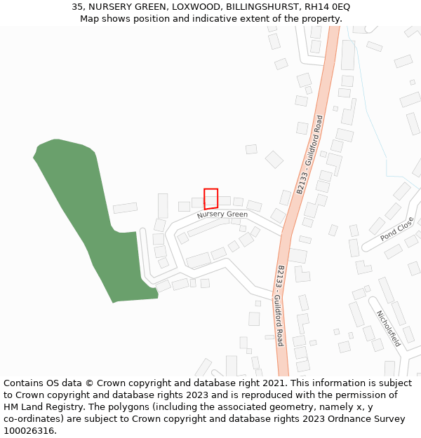 35, NURSERY GREEN, LOXWOOD, BILLINGSHURST, RH14 0EQ: Location map and indicative extent of plot