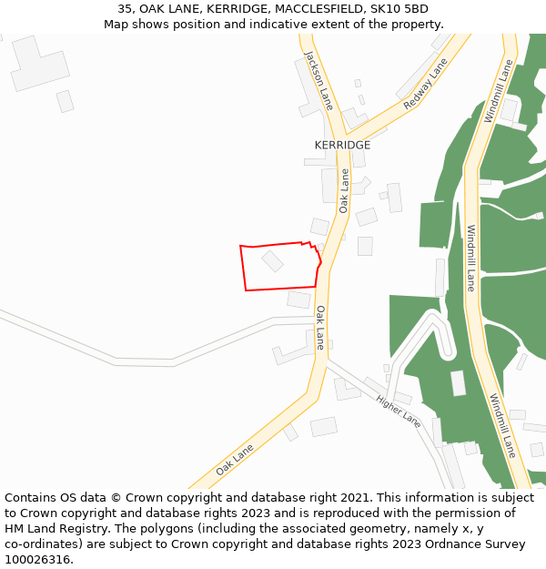 35, OAK LANE, KERRIDGE, MACCLESFIELD, SK10 5BD: Location map and indicative extent of plot