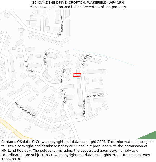 35, OAKDENE DRIVE, CROFTON, WAKEFIELD, WF4 1RH: Location map and indicative extent of plot