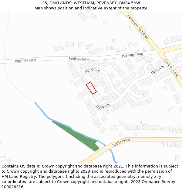 35, OAKLANDS, WESTHAM, PEVENSEY, BN24 5AW: Location map and indicative extent of plot