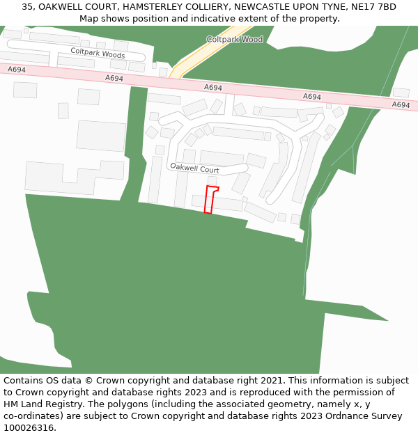 35, OAKWELL COURT, HAMSTERLEY COLLIERY, NEWCASTLE UPON TYNE, NE17 7BD: Location map and indicative extent of plot