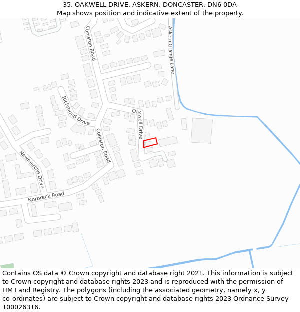 35, OAKWELL DRIVE, ASKERN, DONCASTER, DN6 0DA: Location map and indicative extent of plot