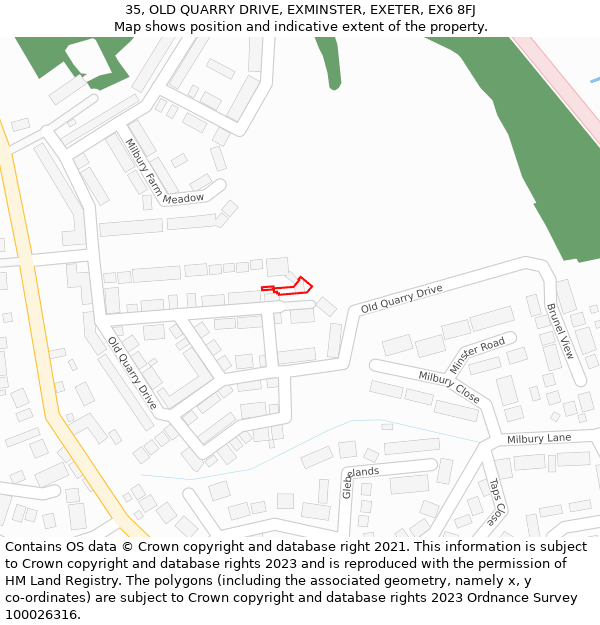 35, OLD QUARRY DRIVE, EXMINSTER, EXETER, EX6 8FJ: Location map and indicative extent of plot