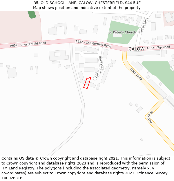 35, OLD SCHOOL LANE, CALOW, CHESTERFIELD, S44 5UE: Location map and indicative extent of plot