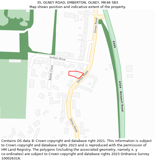 35, OLNEY ROAD, EMBERTON, OLNEY, MK46 5BX: Location map and indicative extent of plot