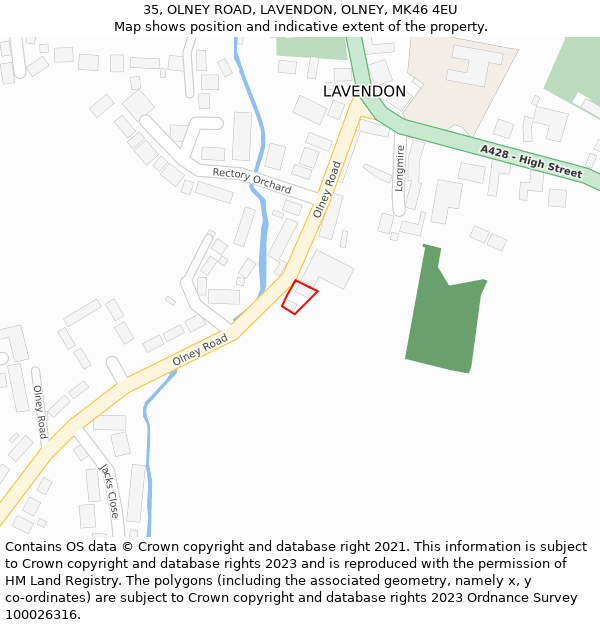 35, OLNEY ROAD, LAVENDON, OLNEY, MK46 4EU: Location map and indicative extent of plot