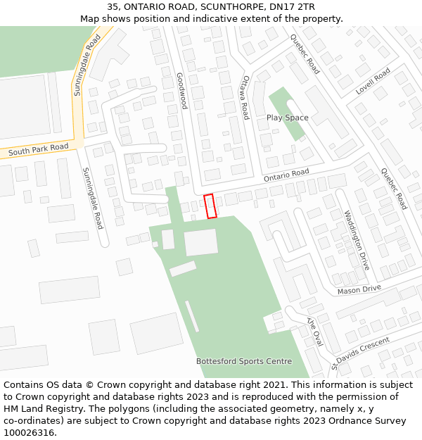 35, ONTARIO ROAD, SCUNTHORPE, DN17 2TR: Location map and indicative extent of plot