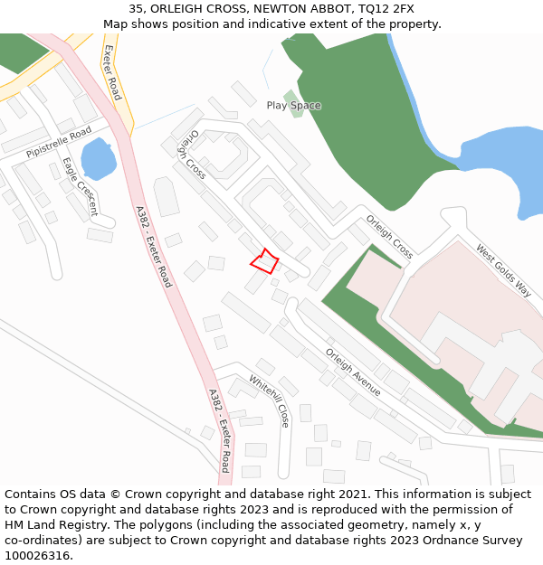 35, ORLEIGH CROSS, NEWTON ABBOT, TQ12 2FX: Location map and indicative extent of plot
