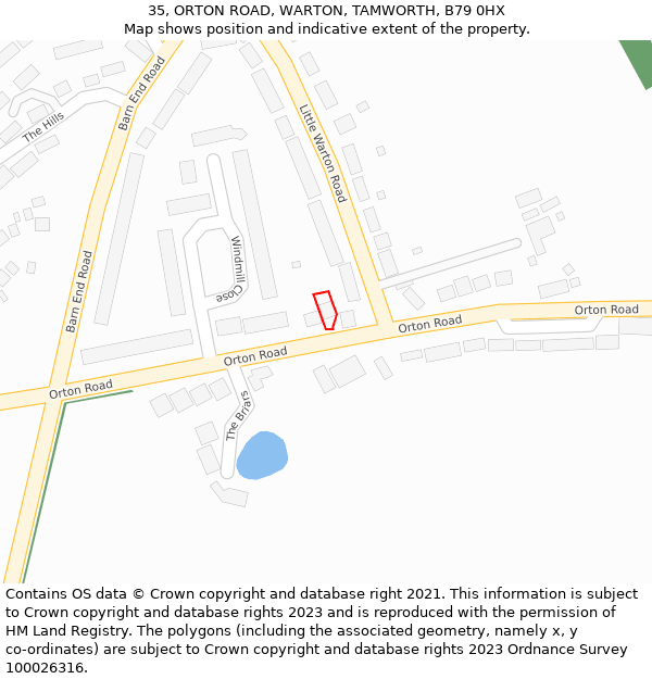 35, ORTON ROAD, WARTON, TAMWORTH, B79 0HX: Location map and indicative extent of plot