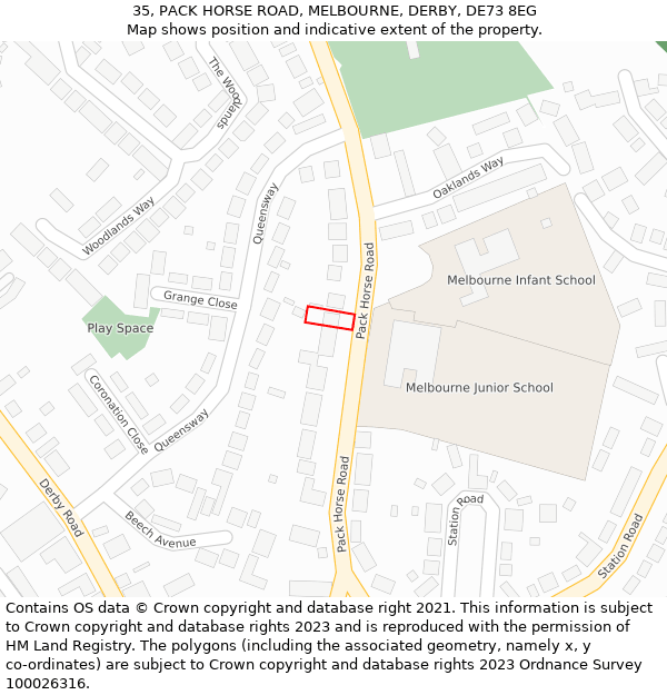 35, PACK HORSE ROAD, MELBOURNE, DERBY, DE73 8EG: Location map and indicative extent of plot