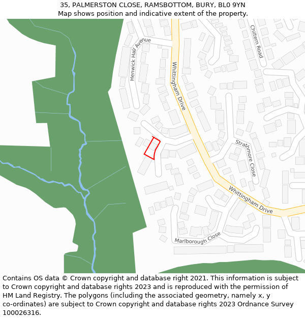 35, PALMERSTON CLOSE, RAMSBOTTOM, BURY, BL0 9YN: Location map and indicative extent of plot