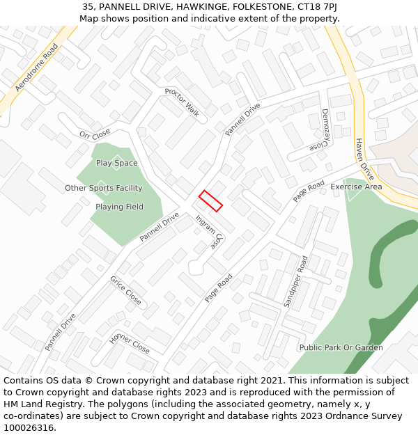 35, PANNELL DRIVE, HAWKINGE, FOLKESTONE, CT18 7PJ: Location map and indicative extent of plot