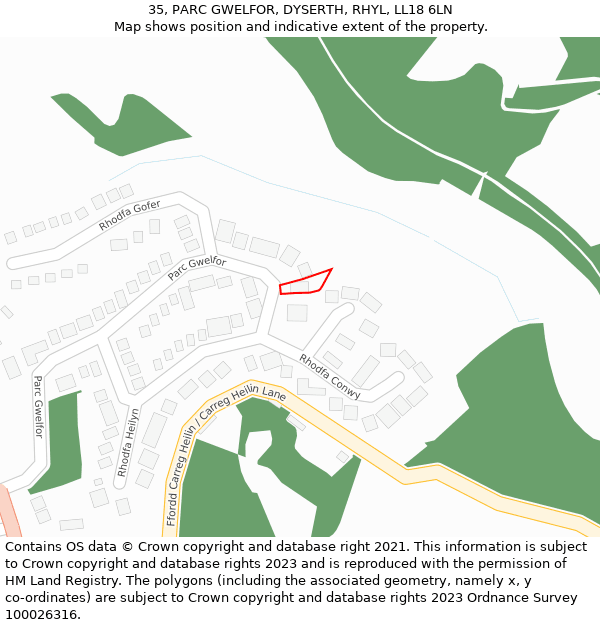 35, PARC GWELFOR, DYSERTH, RHYL, LL18 6LN: Location map and indicative extent of plot