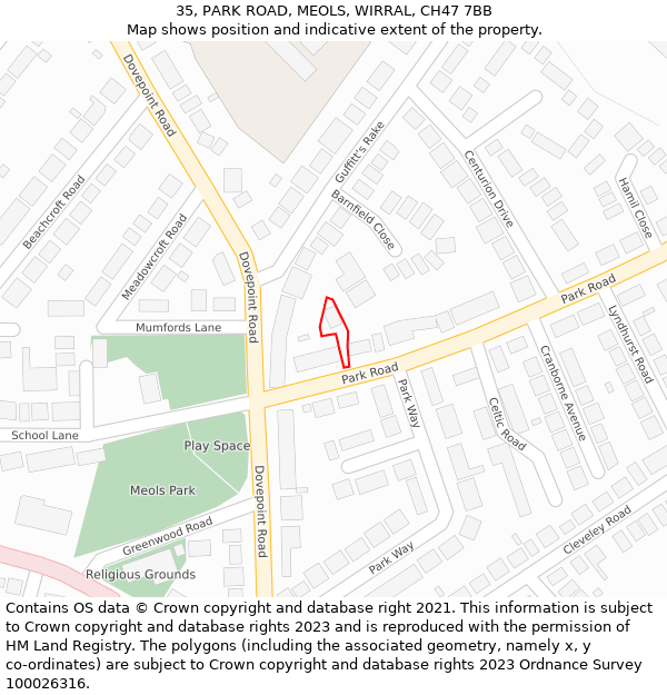 35, PARK ROAD, MEOLS, WIRRAL, CH47 7BB: Location map and indicative extent of plot