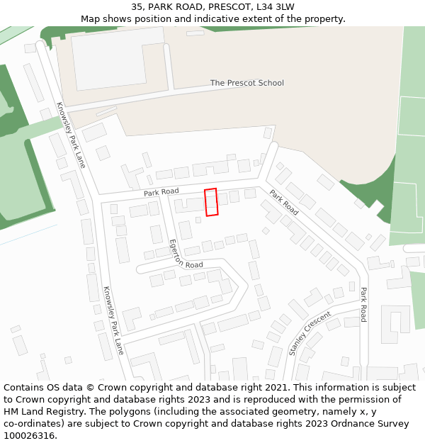 35, PARK ROAD, PRESCOT, L34 3LW: Location map and indicative extent of plot
