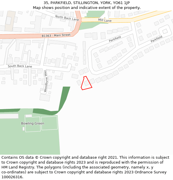 35, PARKFIELD, STILLINGTON, YORK, YO61 1JP: Location map and indicative extent of plot