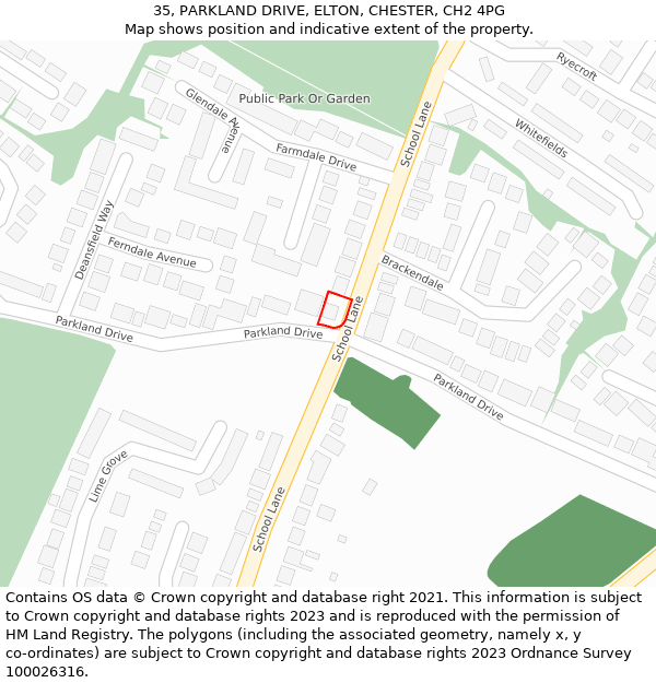 35, PARKLAND DRIVE, ELTON, CHESTER, CH2 4PG: Location map and indicative extent of plot