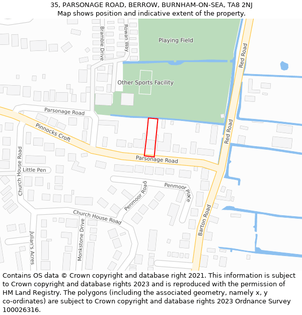 35, PARSONAGE ROAD, BERROW, BURNHAM-ON-SEA, TA8 2NJ: Location map and indicative extent of plot