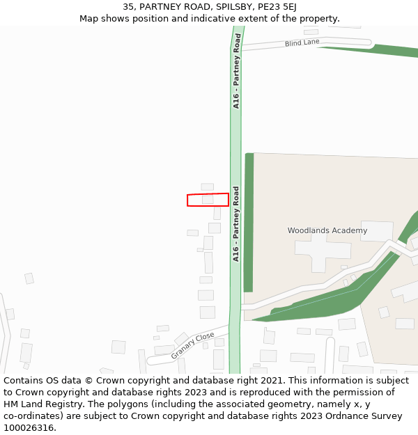 35, PARTNEY ROAD, SPILSBY, PE23 5EJ: Location map and indicative extent of plot