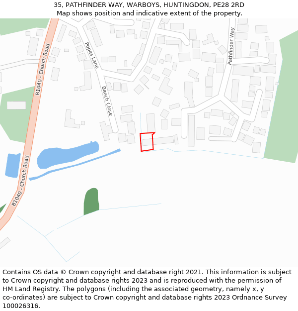 35, PATHFINDER WAY, WARBOYS, HUNTINGDON, PE28 2RD: Location map and indicative extent of plot