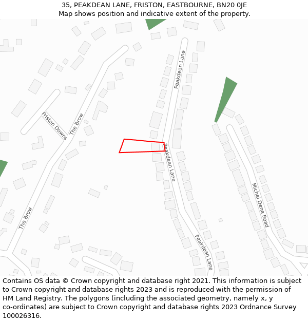 35, PEAKDEAN LANE, FRISTON, EASTBOURNE, BN20 0JE: Location map and indicative extent of plot
