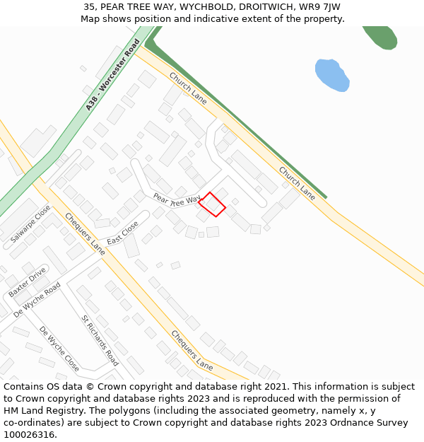 35, PEAR TREE WAY, WYCHBOLD, DROITWICH, WR9 7JW: Location map and indicative extent of plot