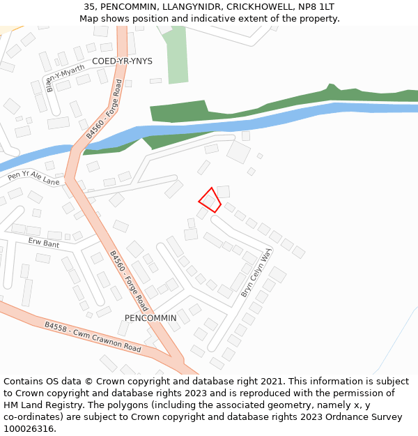 35, PENCOMMIN, LLANGYNIDR, CRICKHOWELL, NP8 1LT: Location map and indicative extent of plot