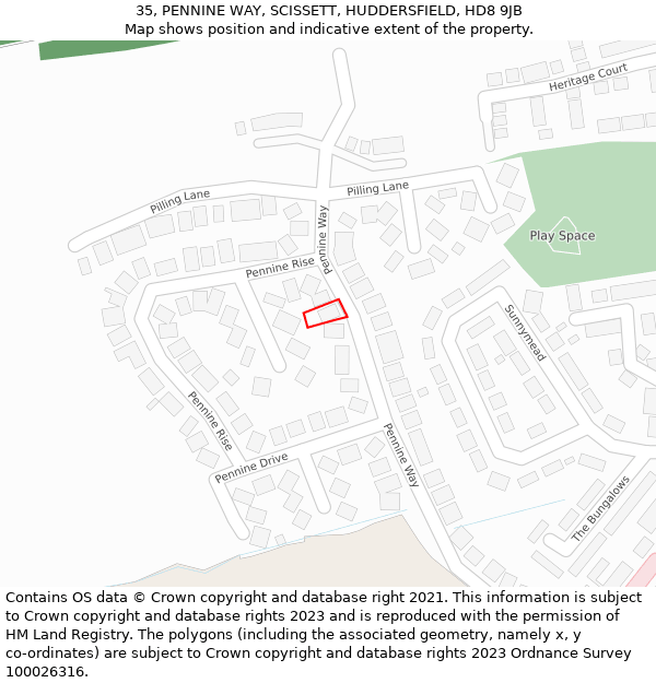 35, PENNINE WAY, SCISSETT, HUDDERSFIELD, HD8 9JB: Location map and indicative extent of plot