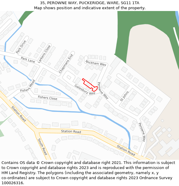 35, PEROWNE WAY, PUCKERIDGE, WARE, SG11 1TA: Location map and indicative extent of plot