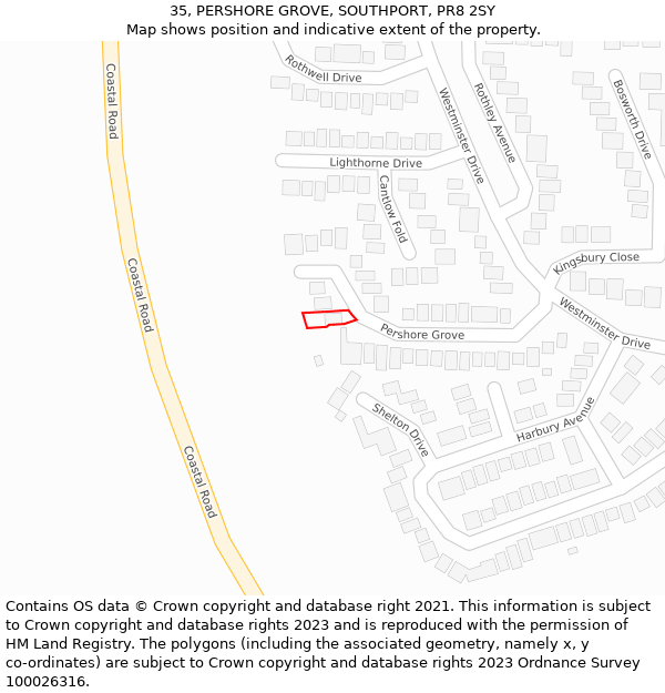 35, PERSHORE GROVE, SOUTHPORT, PR8 2SY: Location map and indicative extent of plot