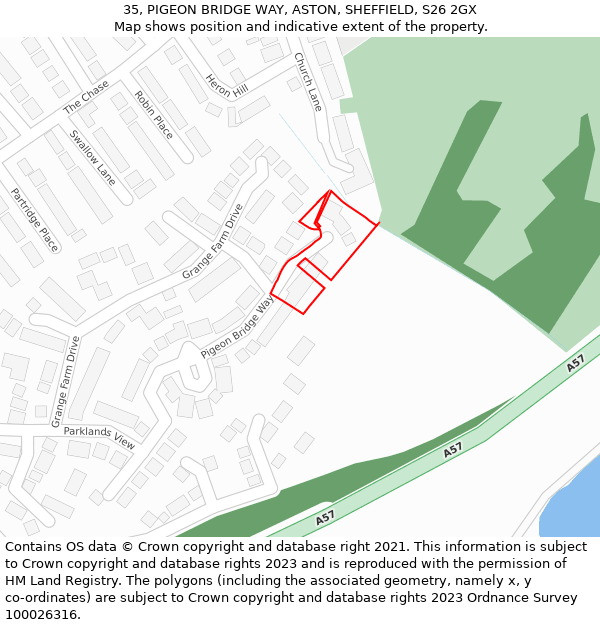 35, PIGEON BRIDGE WAY, ASTON, SHEFFIELD, S26 2GX: Location map and indicative extent of plot