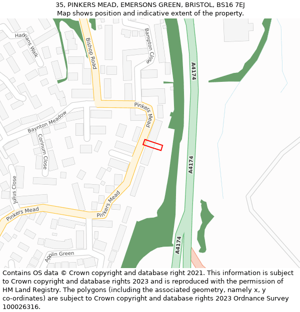 35, PINKERS MEAD, EMERSONS GREEN, BRISTOL, BS16 7EJ: Location map and indicative extent of plot