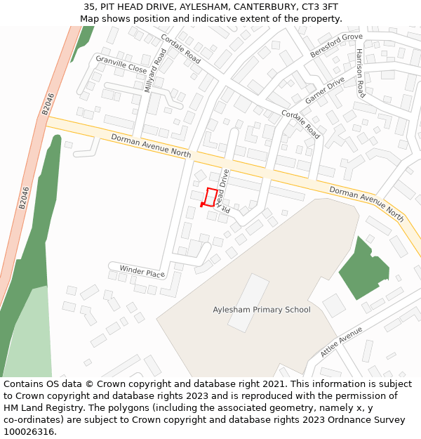 35, PIT HEAD DRIVE, AYLESHAM, CANTERBURY, CT3 3FT: Location map and indicative extent of plot