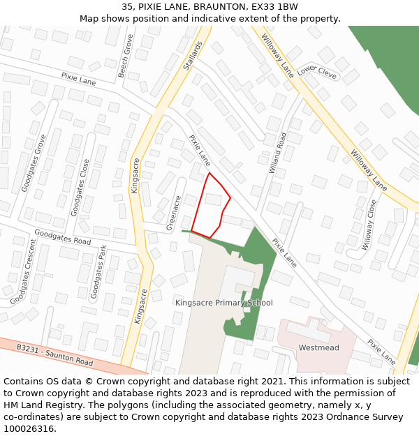 35, PIXIE LANE, BRAUNTON, EX33 1BW: Location map and indicative extent of plot